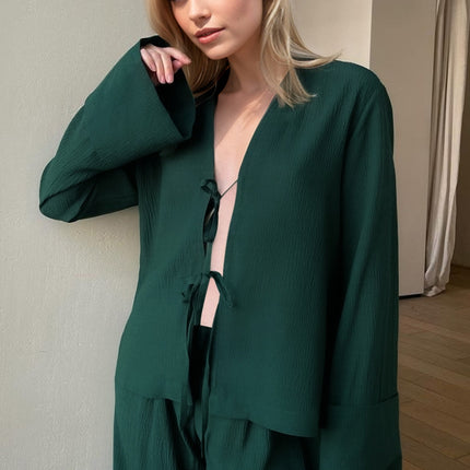 Basic Bae Breathable Double Tie Long Sleeve Top and Pants Set