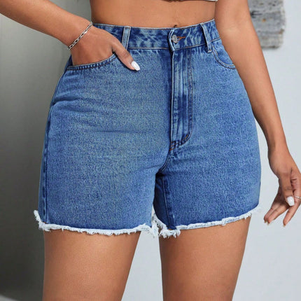 Raw Hem High Waist Denim Shorts