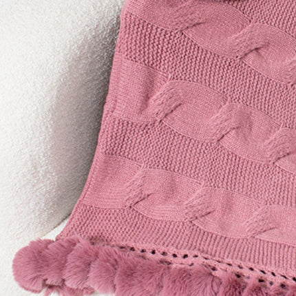 Fuzzy Hem Cable-Knit Poncho