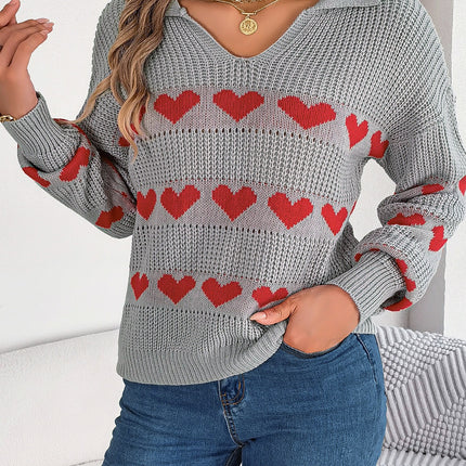 Heart Johnny Collar Long Sleeve Sweater