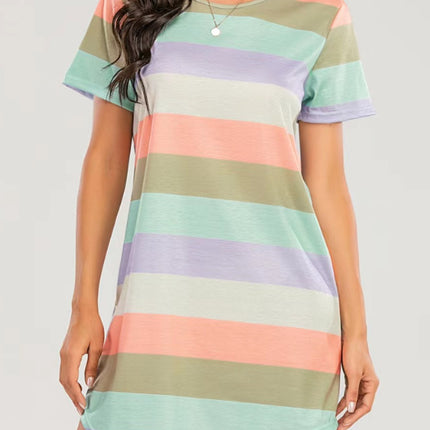 Striped Round Neck Short Sleeve Tee Dress