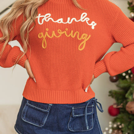 THANKS GIVING Round Neck Long Sleeve Sweater