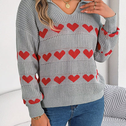 Heart Johnny Collar Long Sleeve Sweater