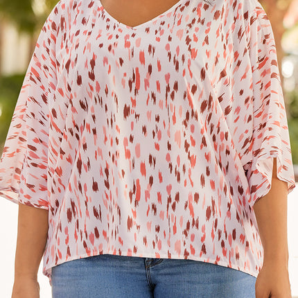 Plus Size Printed V-Neck Blouse