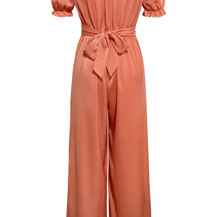 Off-Shoulder Short Sleeve Wide Leg Jumpsuit