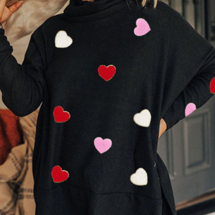 Valentine’s Day Heart Patched Turtleneck Long Sleeve Top