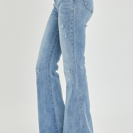 Risen Full Size High Rise Frayed Hem Flare Jeans