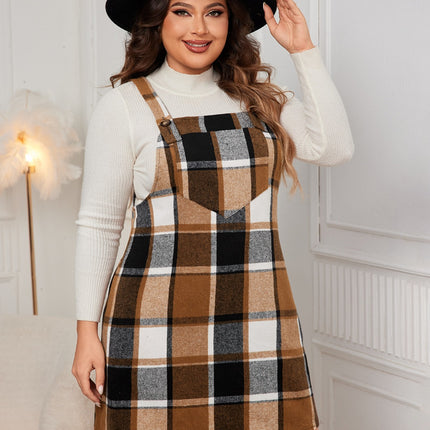 Honey Plus Size Plaid Wide Strap Overall Dress