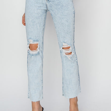 RISEN High Rise Distressed Ankle Jeans