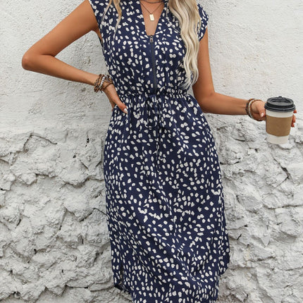 Slit Printed Cap Sleeve Dress