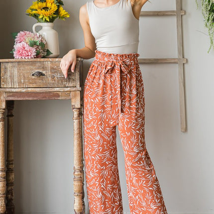 Heimish Full Size Printed Tied Straight Casual Pants