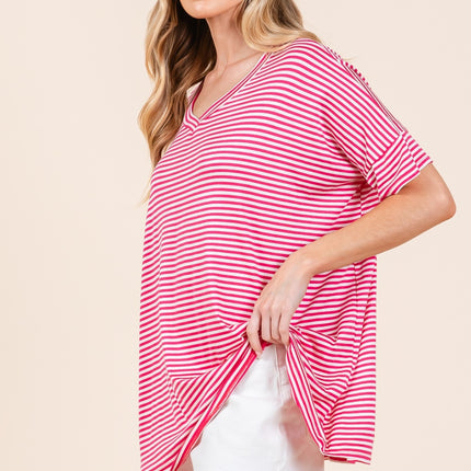 BOMBOM Striped V-Neck T-Shirt