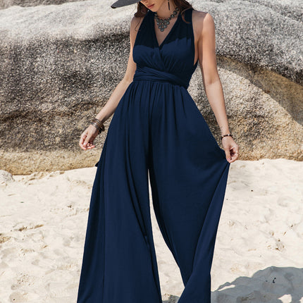 Surplice Wide Leg Jumpsuit with Free Tie