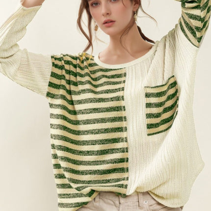 Striped Round Neck Long Sleeve Top