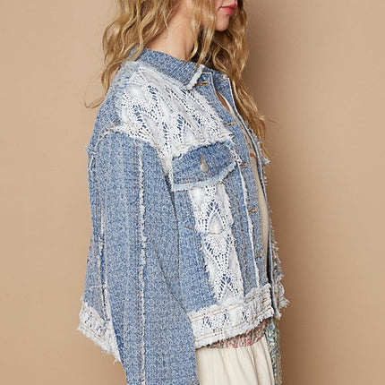 POL Crochet Patch Embroidered Button Up Jacket