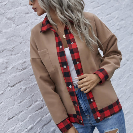 Plaid Trim Long Sleeve Jacket