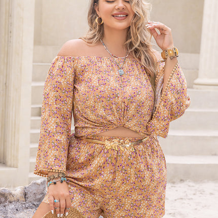 Plus Size Printed Off-Shoulder Top and Shorts Set