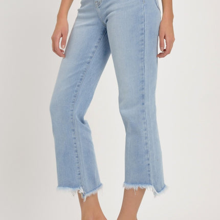 RISEN Full Size High Rise Raw Edge Crop Jeans