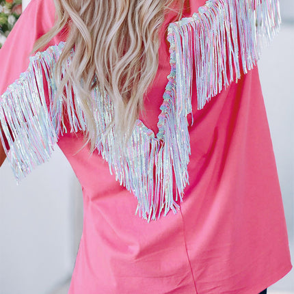 Fringe Round Neck Short Sleeve T-Shirt