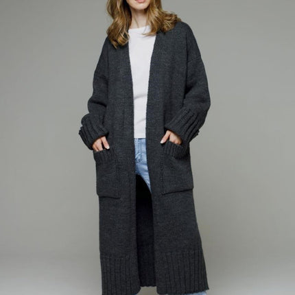 Pocketed Open Front Dropped Shoulder Cardigan