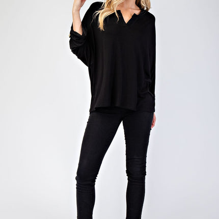 Celeste Full Size Notched Three-Quarter Sleeve Blouse