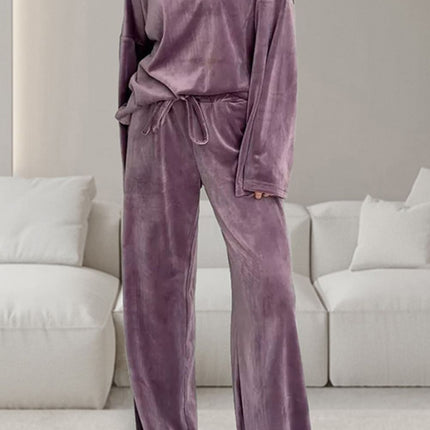 Buttery-Soft Round Neck Long Sleeve Top and Drawstring Pants Set