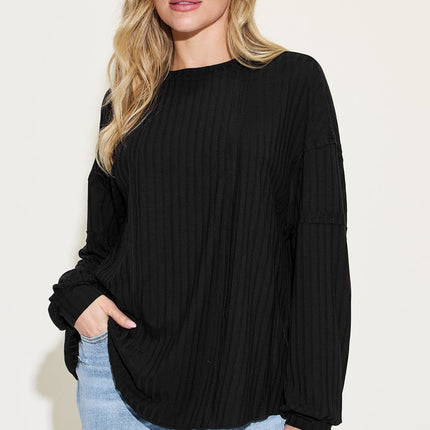 Basic Bae Full Size Ribbed Round Neck Long Sleeve T-Shirt