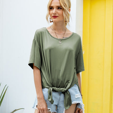 Slit Boat Neck Half Sleeve T-Shirt