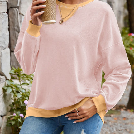 Lovelet Contrast Round Neck Long Sleeve Sweatshirt