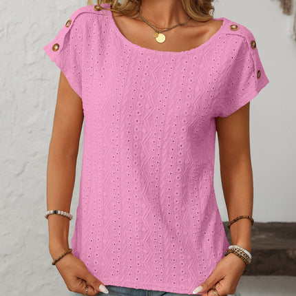 Mandy Eyelet Round Neck Short Sleeve Top