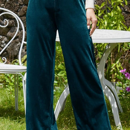 Velvet Wide Leg Pants with Pockets