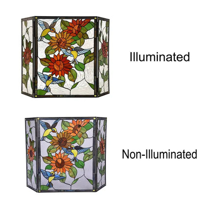 SUNFLOWER Tiffany-style 3pcs Folding Floral Fireplace Screen