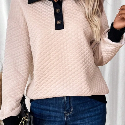 Textured Collared Neck Long Sleeve Top