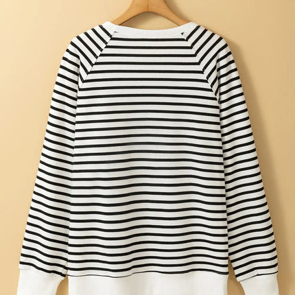 Slit Striped Round Neck Long Sleeve Sweatshirt - Vickie Lynn's