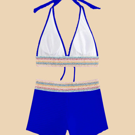 Backless Textured Halter Neck Two-Piece Swim Set