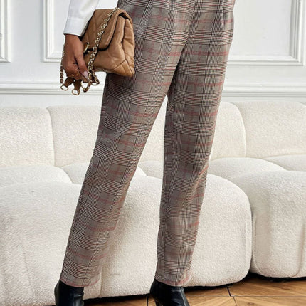 Perfee Plaid Straight Pants with Pockets