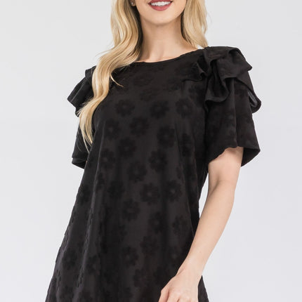 Celeste Full Size Ruffle Layered Short Sleeve Daisy Floral Top