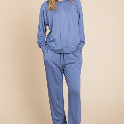 Super Lady Round Neck Raglan Sleeve Top and Pants Lounge Set