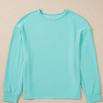 Corded Knit Round Neck Long Sleeve Top