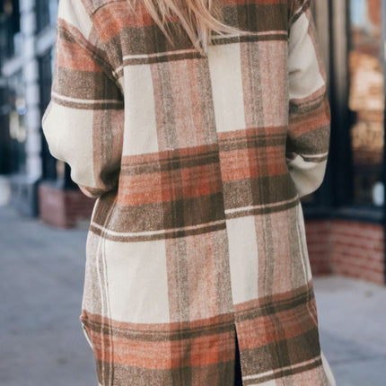 Pocketed Plaid Collared Neck Shacket