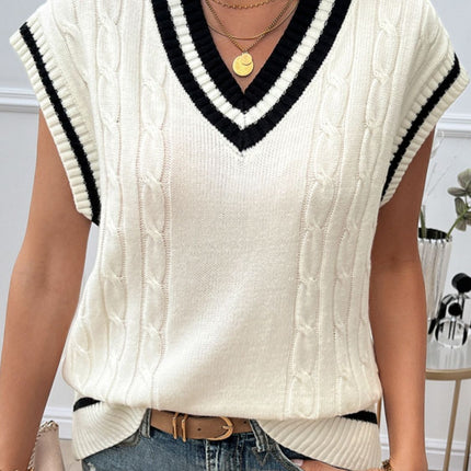 Cable-Knit V-Neck Sweater Vest