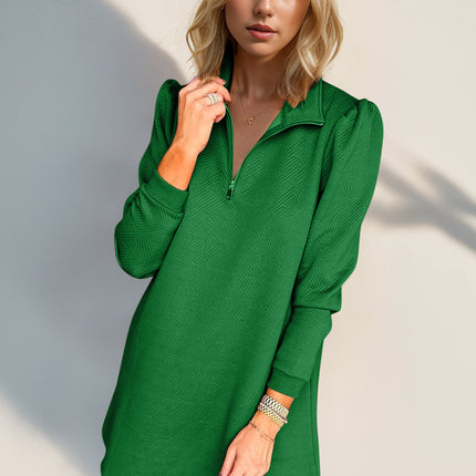 Double Take Textured Quarter Zip Long Sleeve Dress - Vickie Lynn's