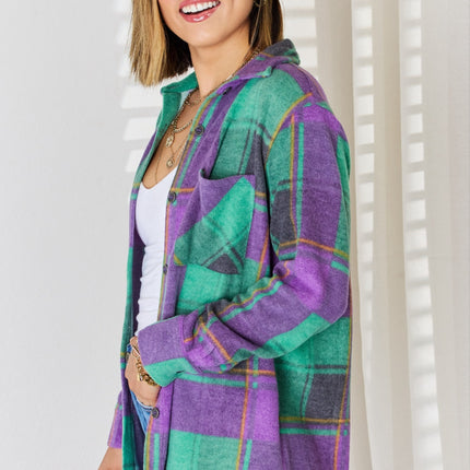 Zenana Plaid Button Up Long Sleeve Shacket