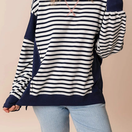 Striped Round Neck Long Sleeve Sweatshirt