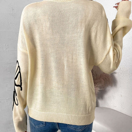 Perfee Mock Neck Dropped Shoulder Long Sleeve Sweater