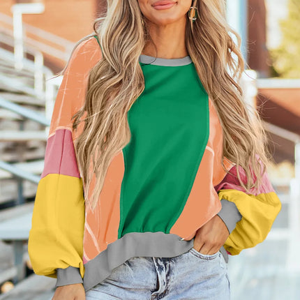 Color Block Round Neck Long Sleeve Top