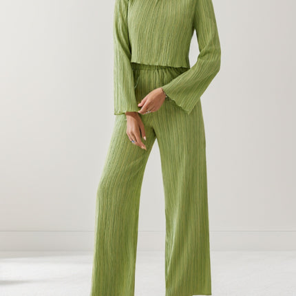 Round Neck Long Sleeve Top and Pants Set