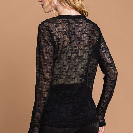 Culture Code Full Size Round Neck Mesh Perspective Top