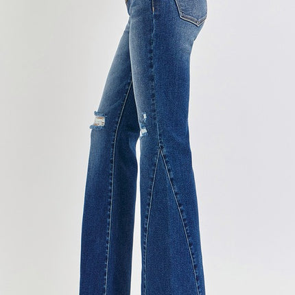 RISEN Distressed Button-Fly Flare Jeans