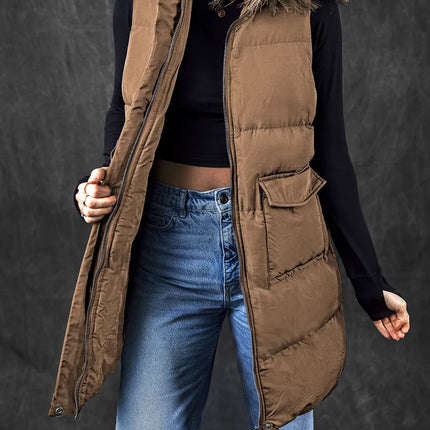 Pocketed Zip Up Vest Coat